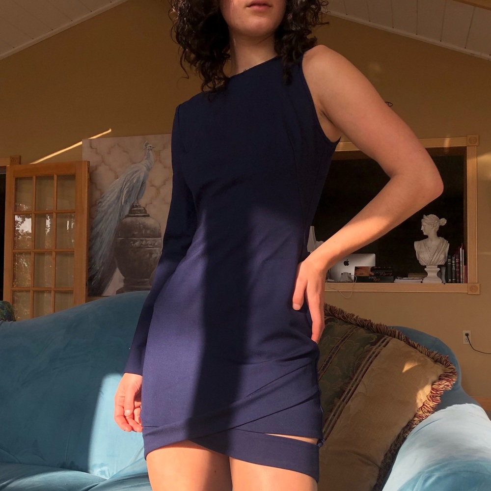 Navy one sleeve mini dress